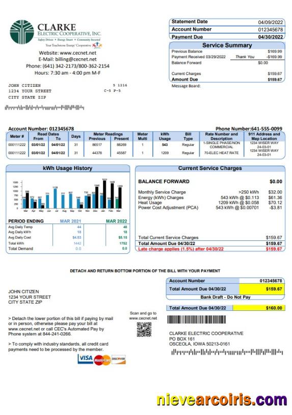 USA Iowa Clarke Electric Cooperative, Inc utility bill